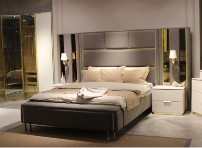 Bett 2x Nachttische 3tlg. Schlafzimmer Doppelbett Design Möbel Holz Neu Set